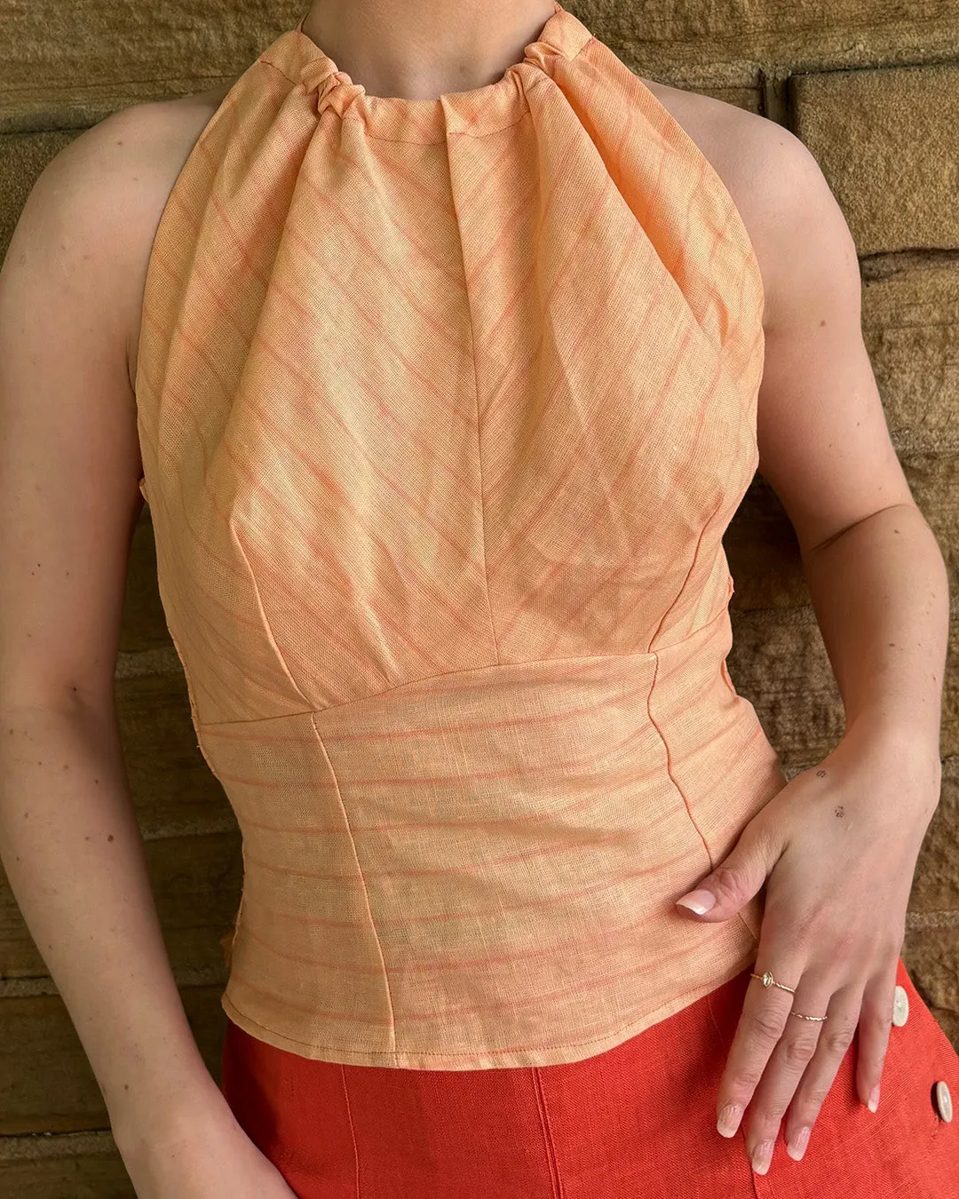 1930s Lido top - Coral Stripe