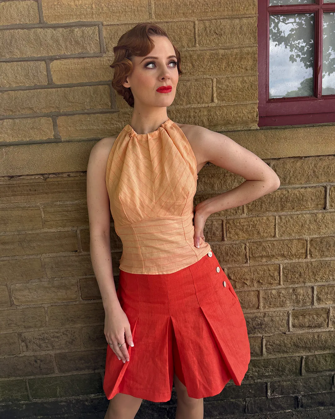 1930s Lido top - Coral Stripe