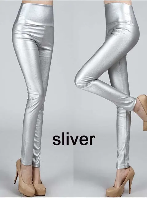 2016 Thicken Winter PU Leather women pants high waist elastic fleece stretch Slim woman pencil pants skinny trousers 25 colors