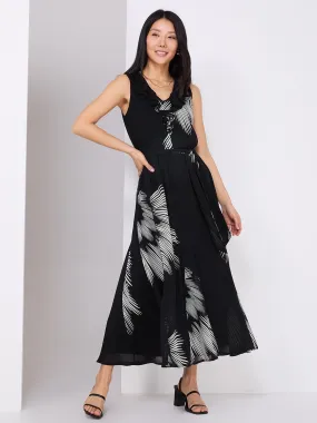 Abstract Print Maxi Dress With Ruffle Details