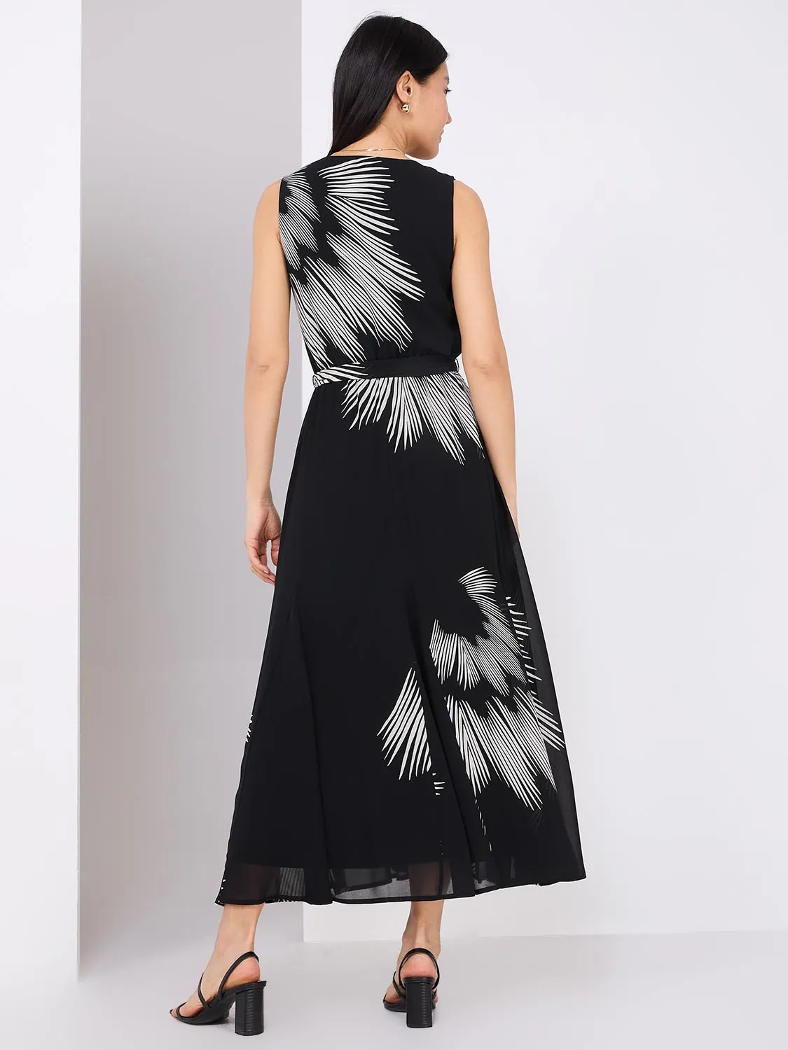 Abstract Print Maxi Dress With Ruffle Details