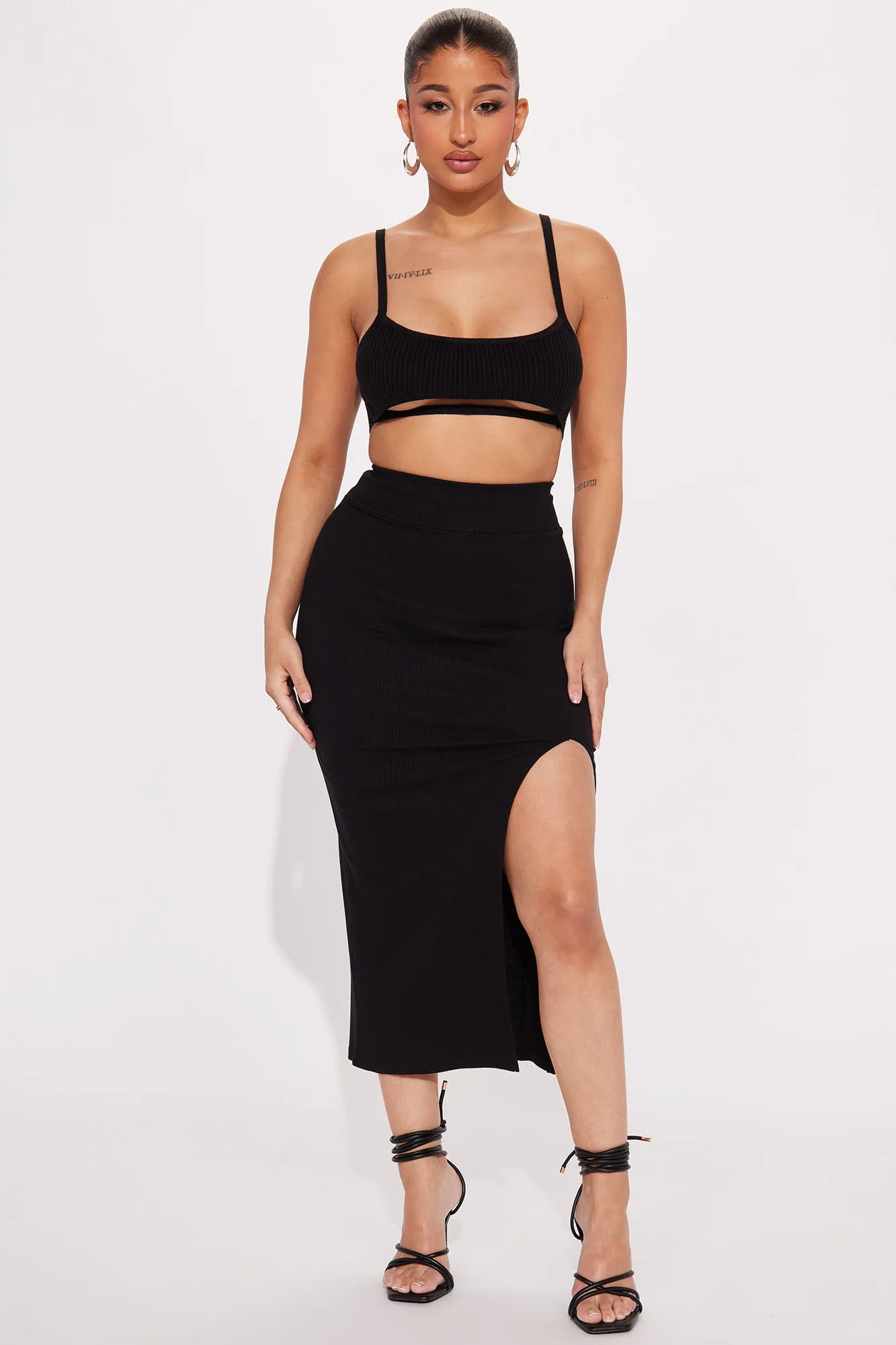 Addilynn Ribbed Slit Maxi Skirt - Black