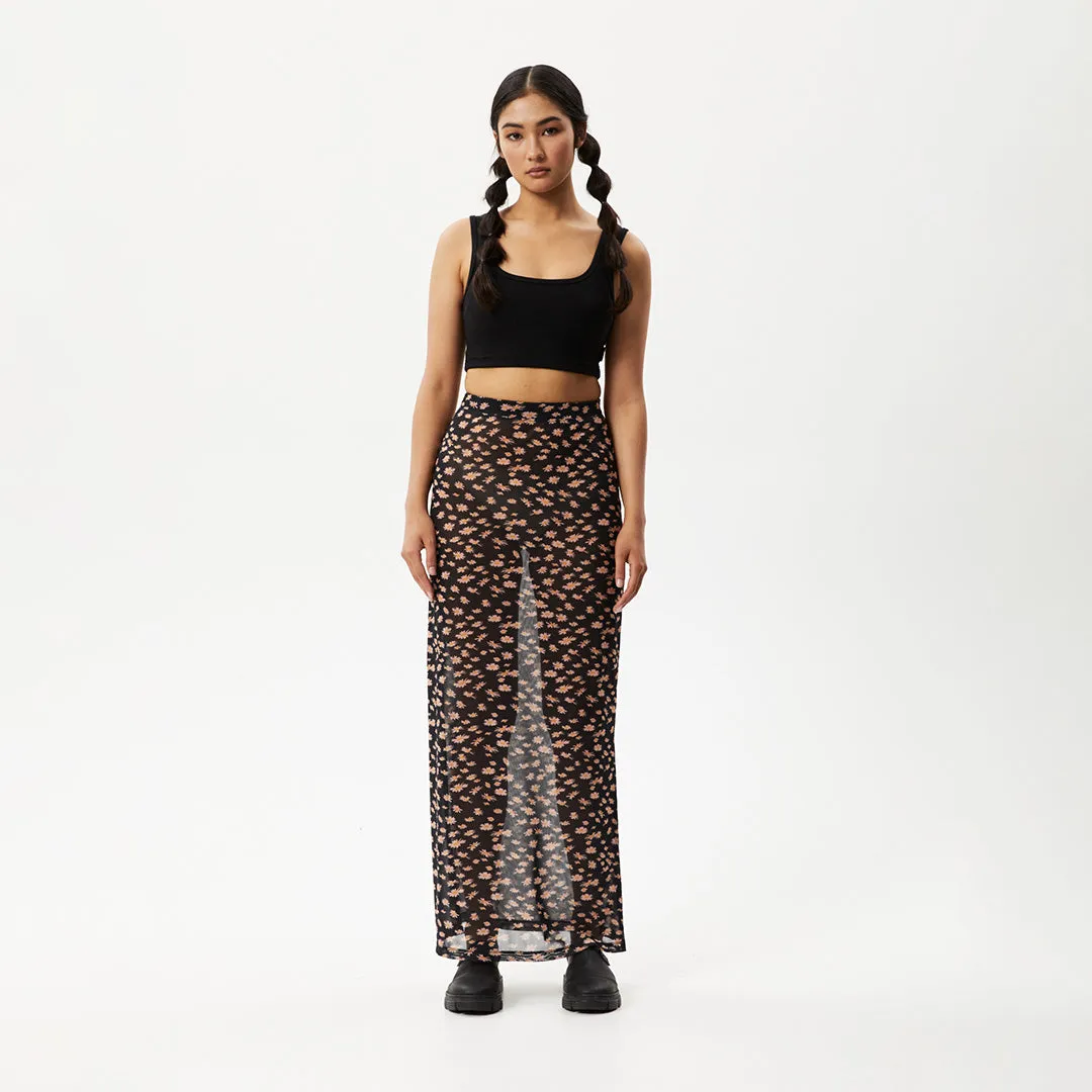 AFENDS Womens Hazey - Sheer Maxi Skirt - Black Floral