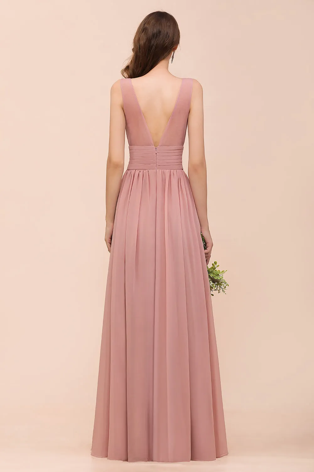 Affordable Long A-line Chiffon Mauve Bridesmaid Dress