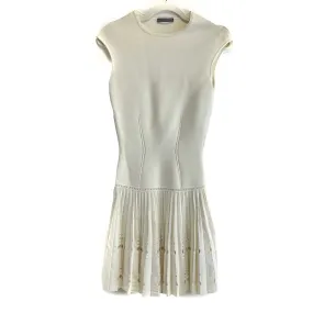 Alexander McQueen Cap-Sleeve Knit Cutout Plisse Cream XS US 0