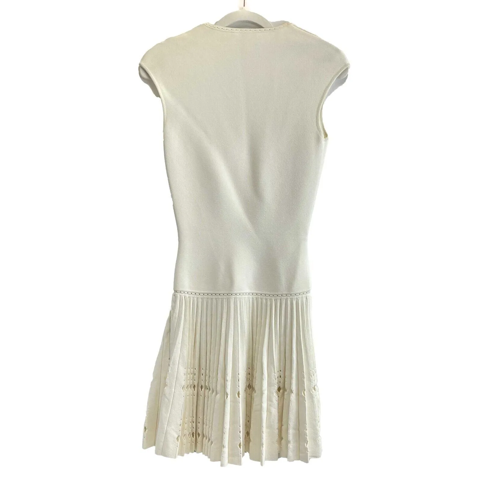 Alexander McQueen Cap-Sleeve Knit Cutout Plisse Cream XS US 0