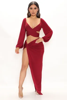 All The Attention Maxi Skirt Set - Burgundy