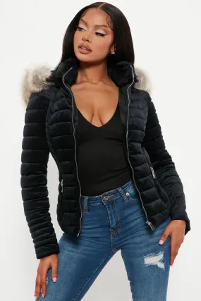 Always Ready Velvet Puffer Jacket - Black