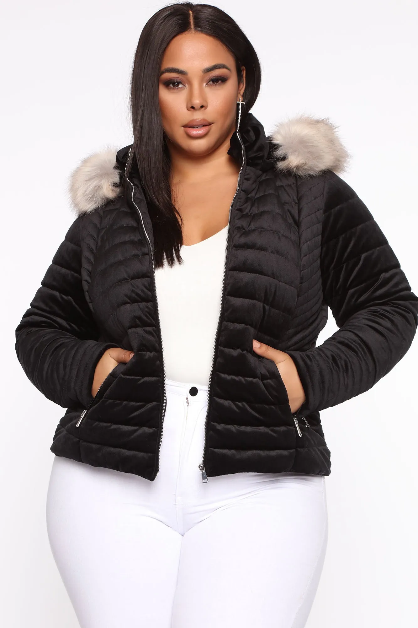 Always Ready Velvet Puffer Jacket - Black