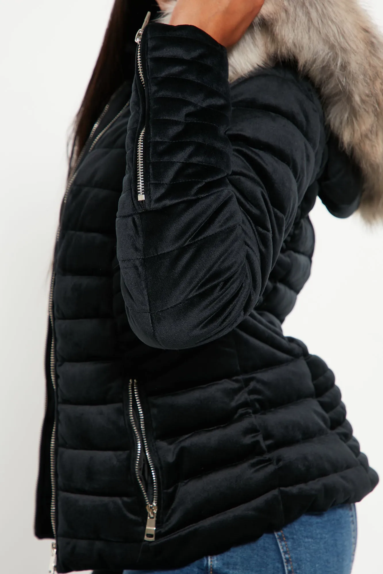 Always Ready Velvet Puffer Jacket - Black