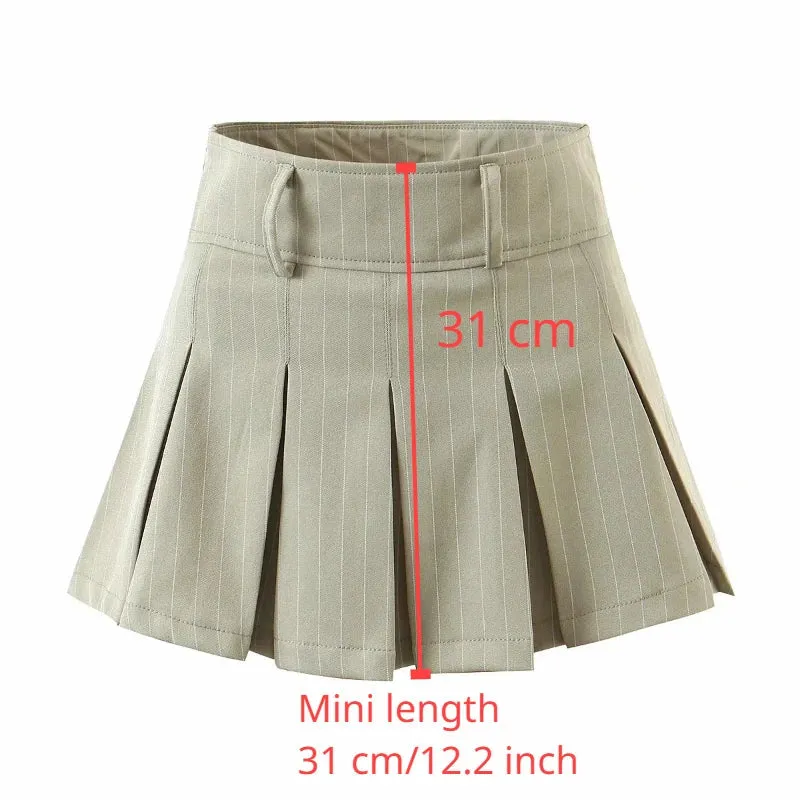 Amozae Pleated Skirts Vintage Striped Women High Waist Preppy Style Korean Sexy Slim A Line Mini Skirt School Uniform Casual