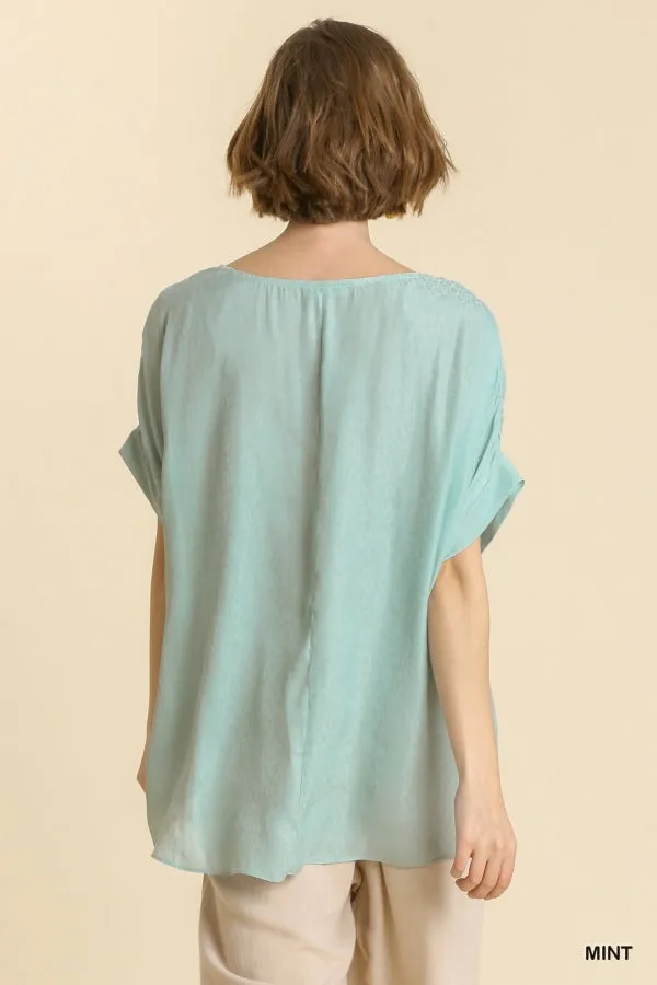 Animal Jacquard Dolman Sleeve Top, Mint