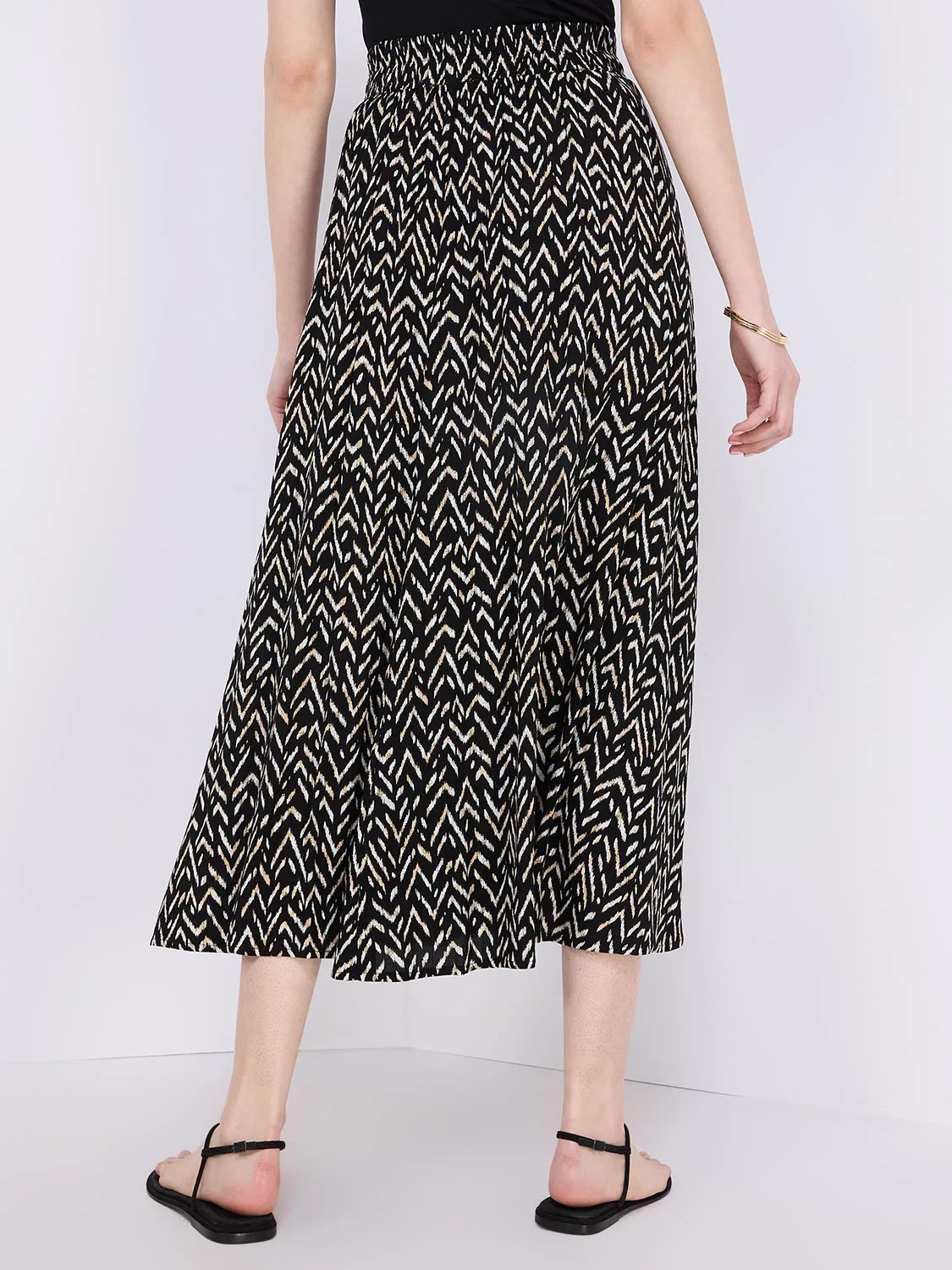 Animal Print Crinkle Maxi Skirt With Front Slit