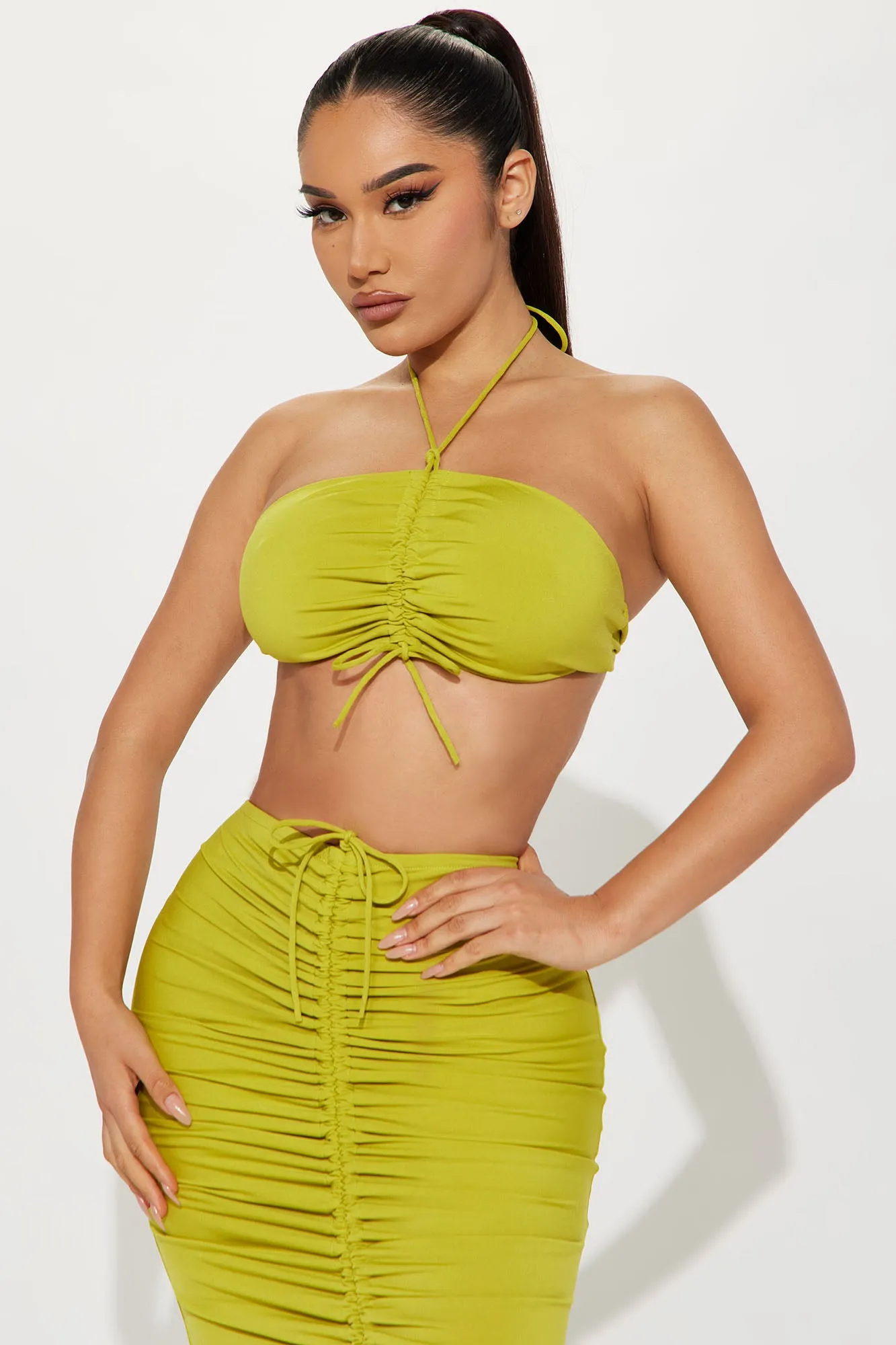 Annika Ruched Skirt Set - Chartreuse