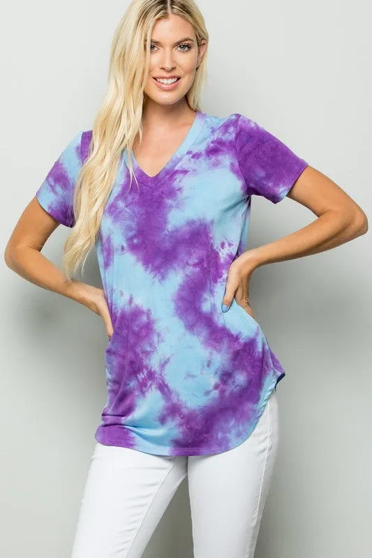 Aqua Purple Tie Dye Top