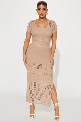 Ariana Crochet Skirt Set - Taupe