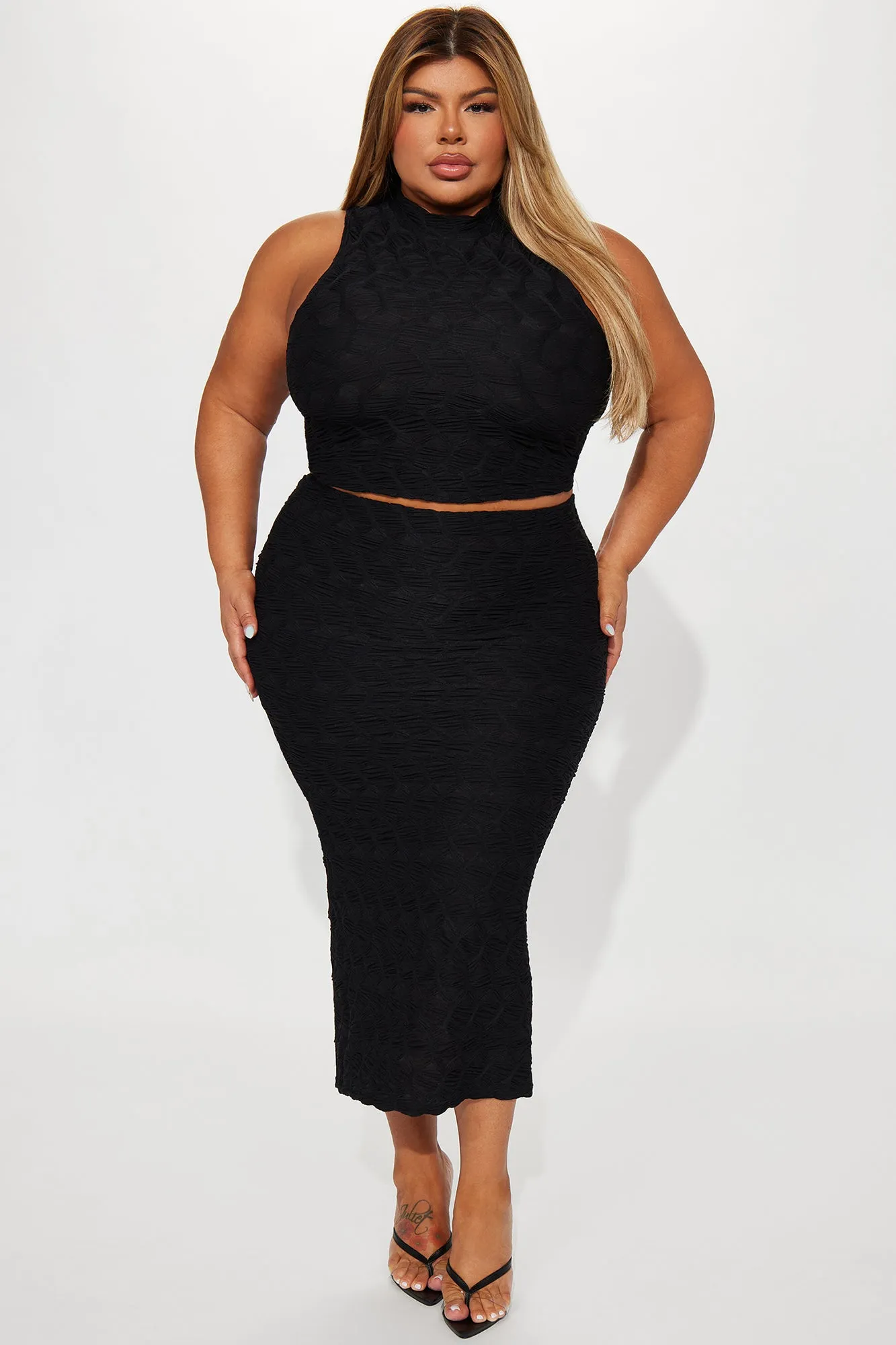 Averie Honeycomb Skirt Set - Black