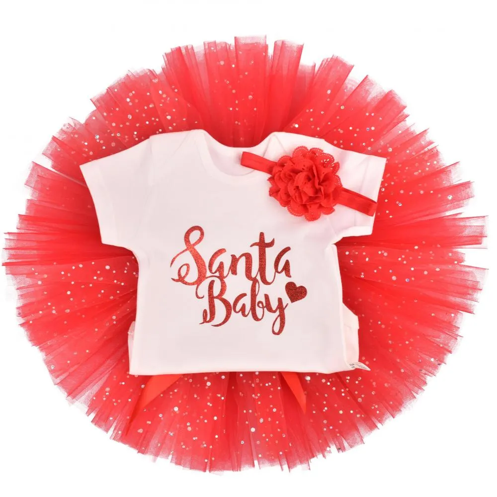 Baby Girls Christmas Set Sequined Mesh Pompous Skirt Wholesale Baby Clothes Usa