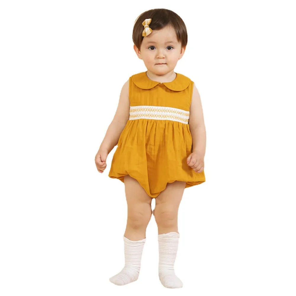 Baby Girl's One-piece Romper Cotton And Linen Sister And Brother Outfit