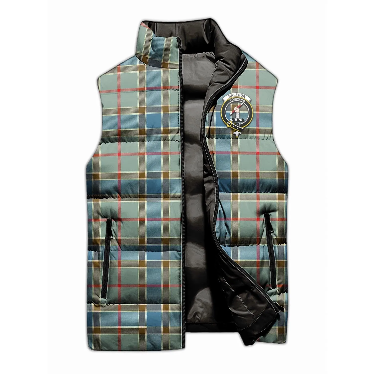 Balfour Blue Tartan Sleeveless Puffer Jacket with Family Crest