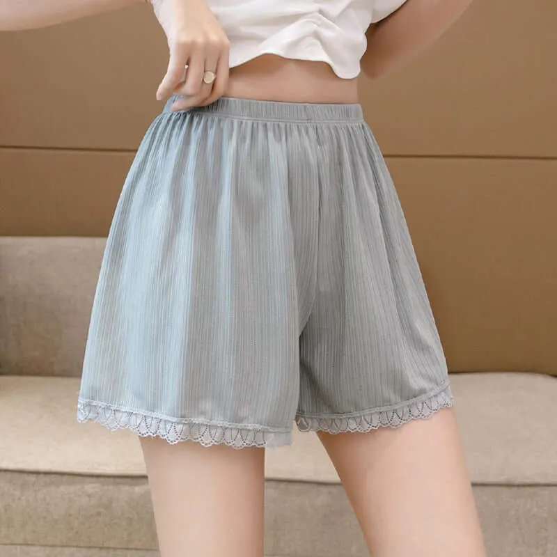 Base shorts lace loose ice silk safety trousers female large size anti-light can wear thin section high waist insurance pants female