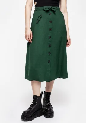 Basilisk Green Linen Blend Button Up Midi Skirt