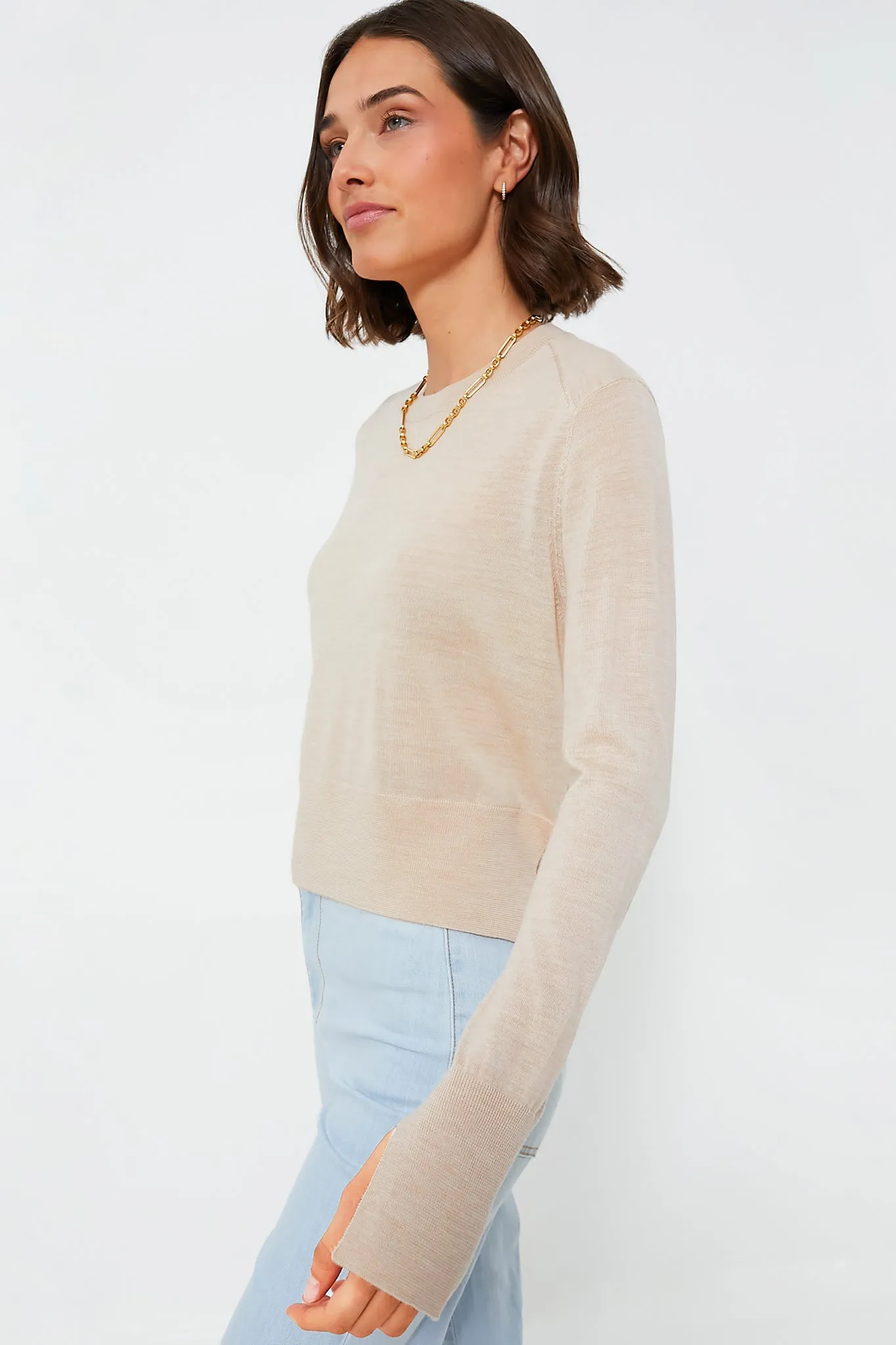 Beige Elodie Layered Crewneck Knit