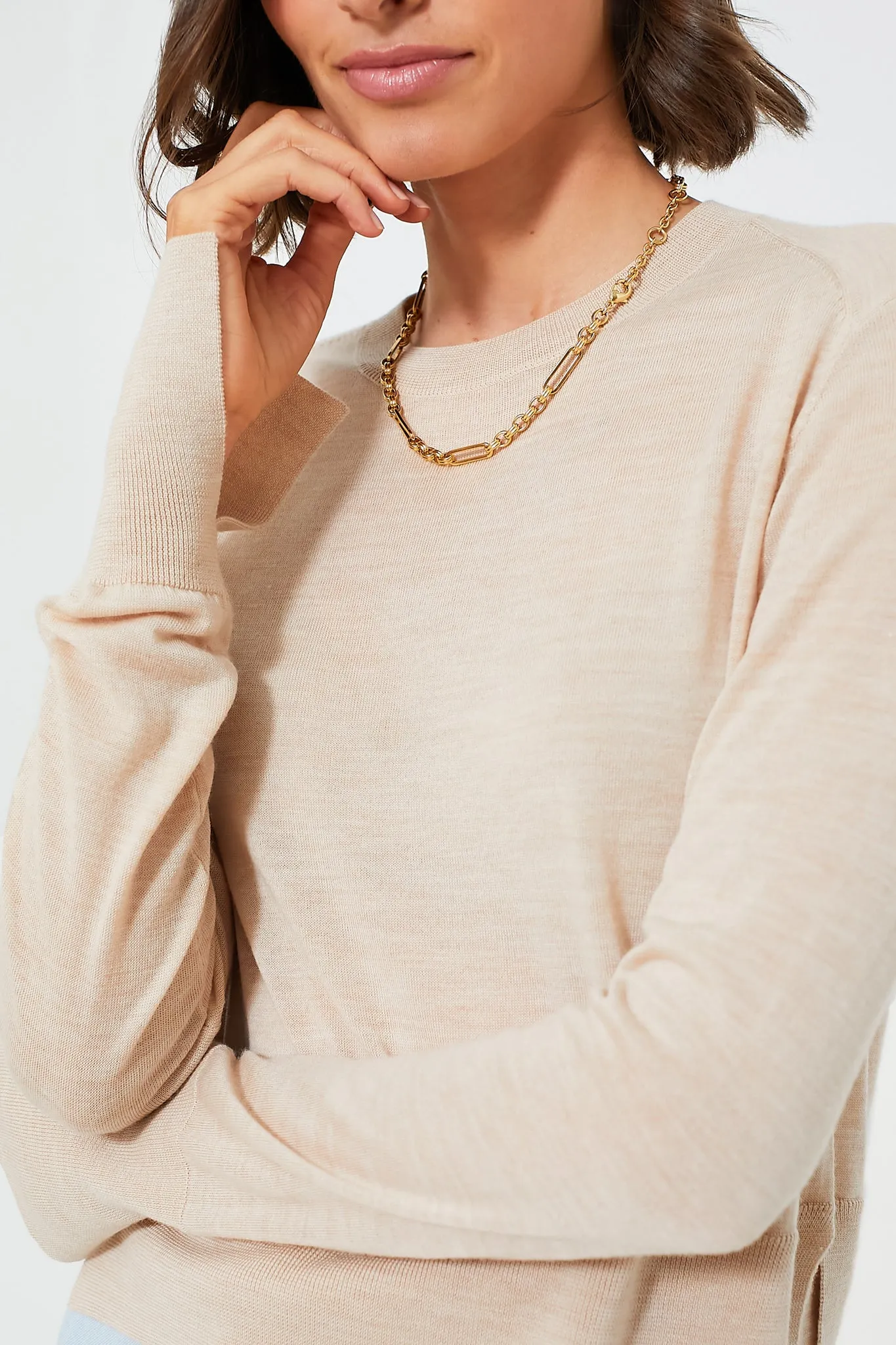 Beige Elodie Layered Crewneck Knit