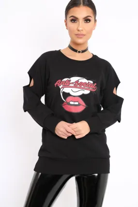 Black Anti Social Slogan Jumper - Aaruhi