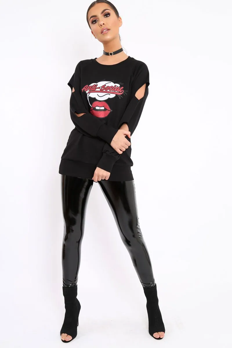 Black Anti Social Slogan Jumper - Aaruhi