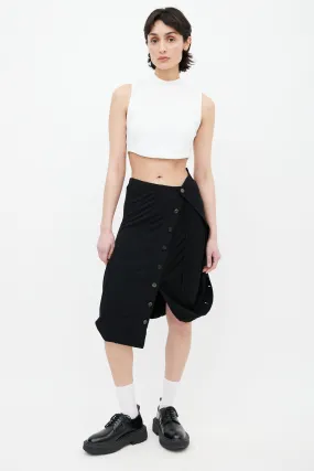 Black Asymmetric Bubble Hem Midi Skirt