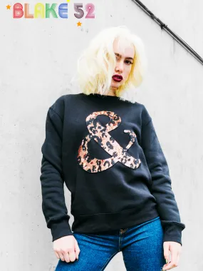 Black Jersey Unisex Sequin Sweater - Ampersand & - Leopard Print