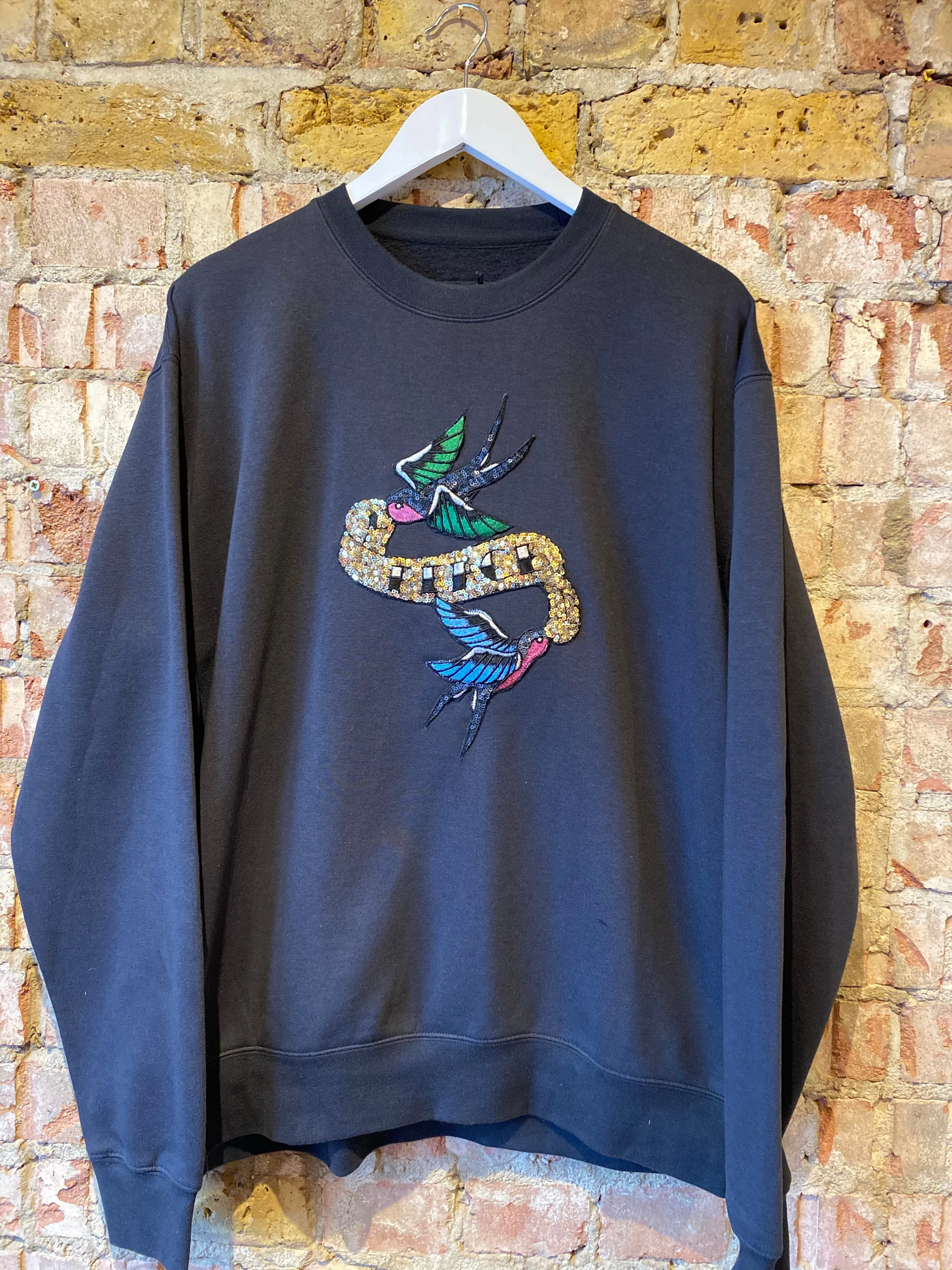 Black Jersey Unisex Sequin Sweater - Swallows of Peace