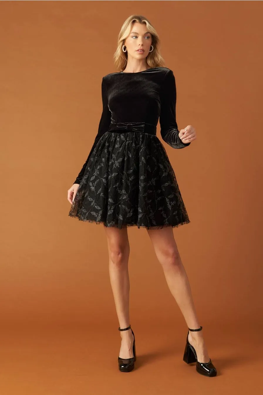 Black Velvet & Tulle Mini Dress