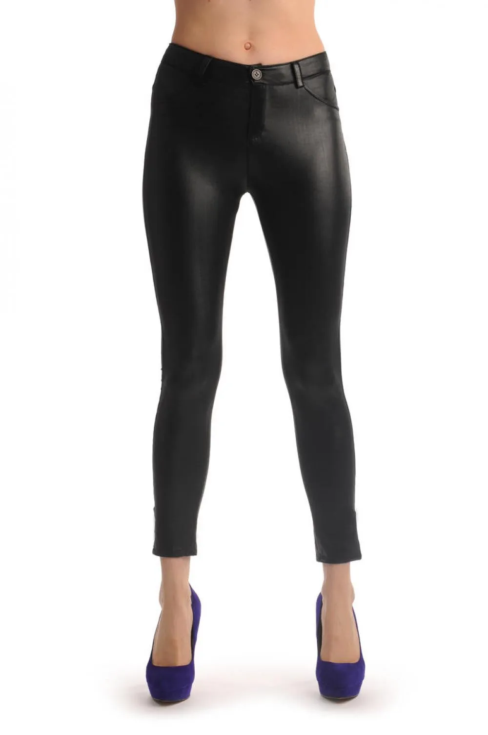 Black Wet Look Tight Fit Faux Leather Trousers