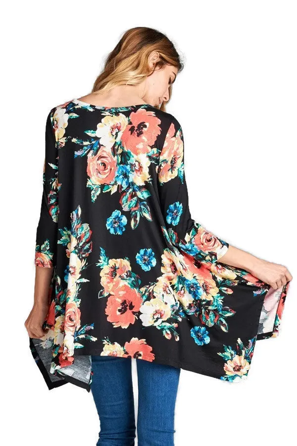 Blooming Beauty Floral Swing Top, Black