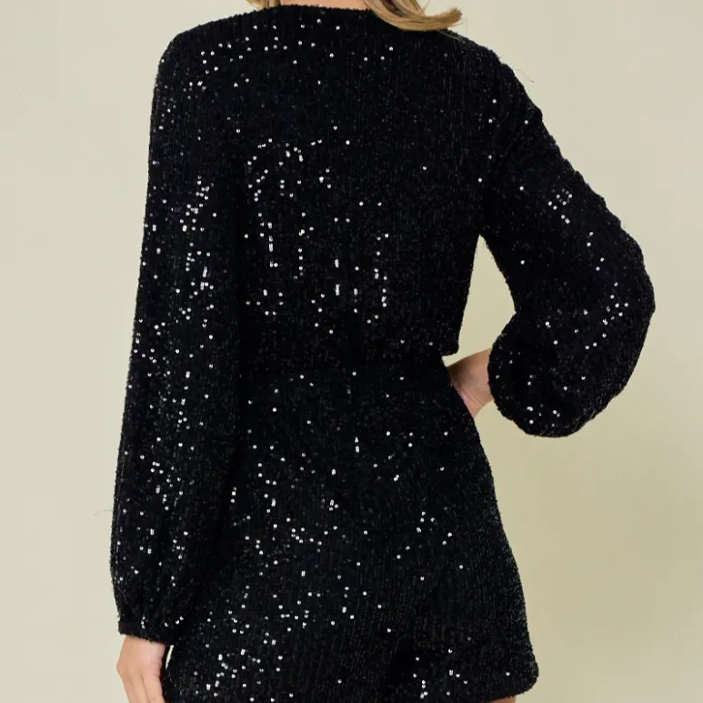 Brighter Than The Stars Black Sequined Romper