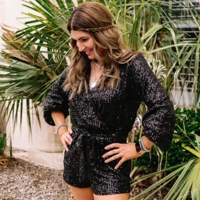 Brighter Than The Stars Black Sequined Romper