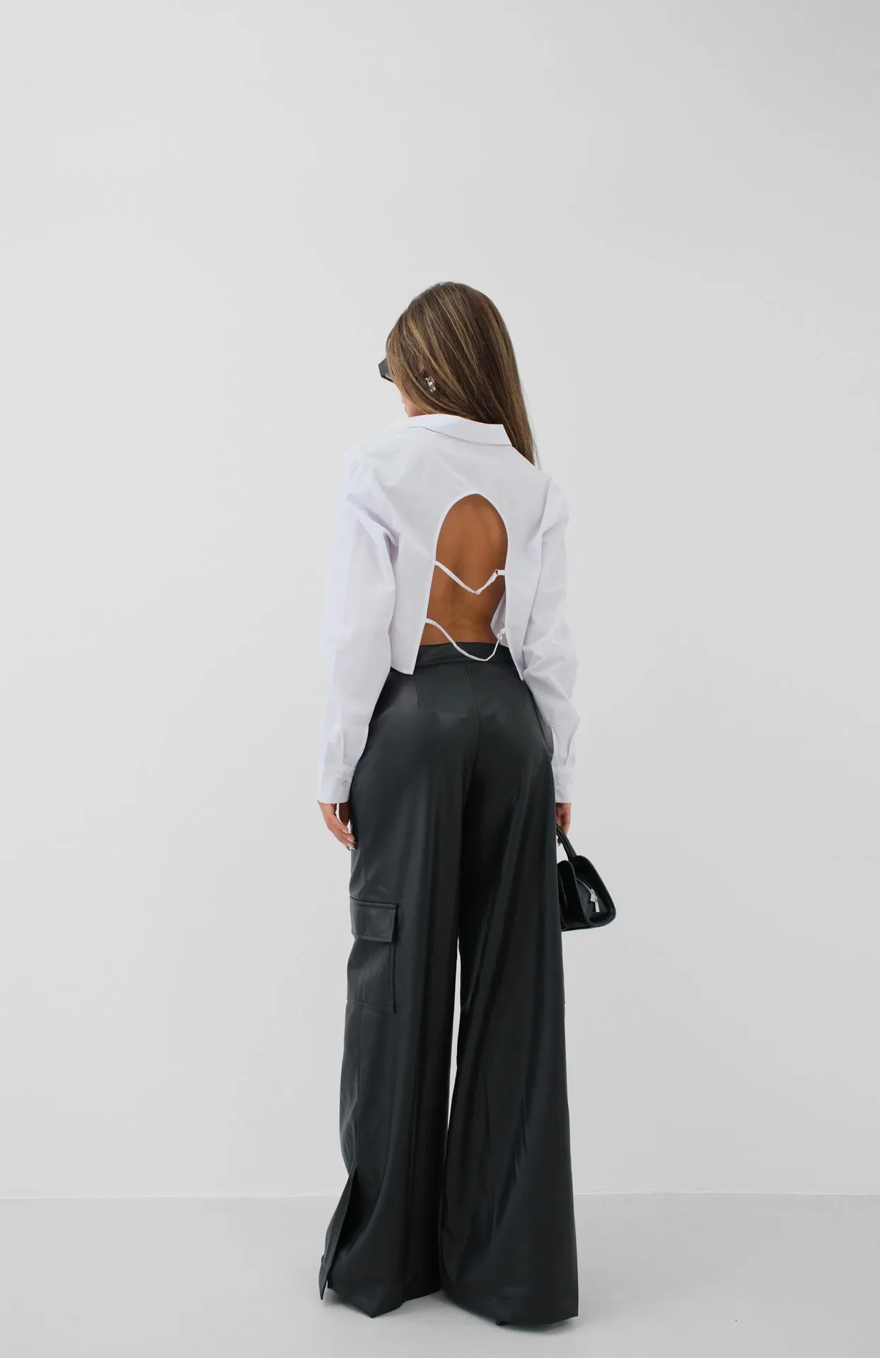 Cargo Pocket Wide Leg Leather Trousers