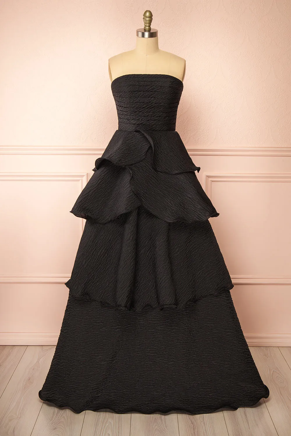 Carrie | Black Layered Organza Maxi Dress