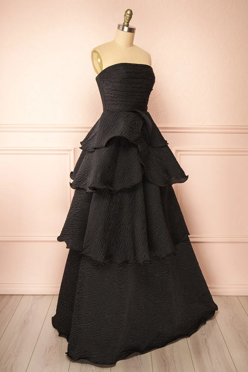 Carrie | Black Layered Organza Maxi Dress