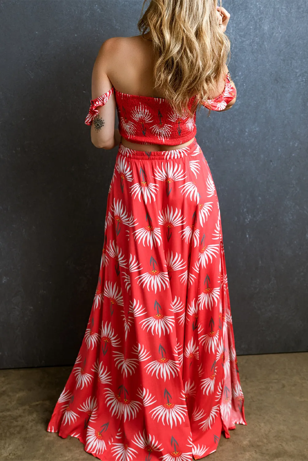 Casual Red Maxi Skirt and Top