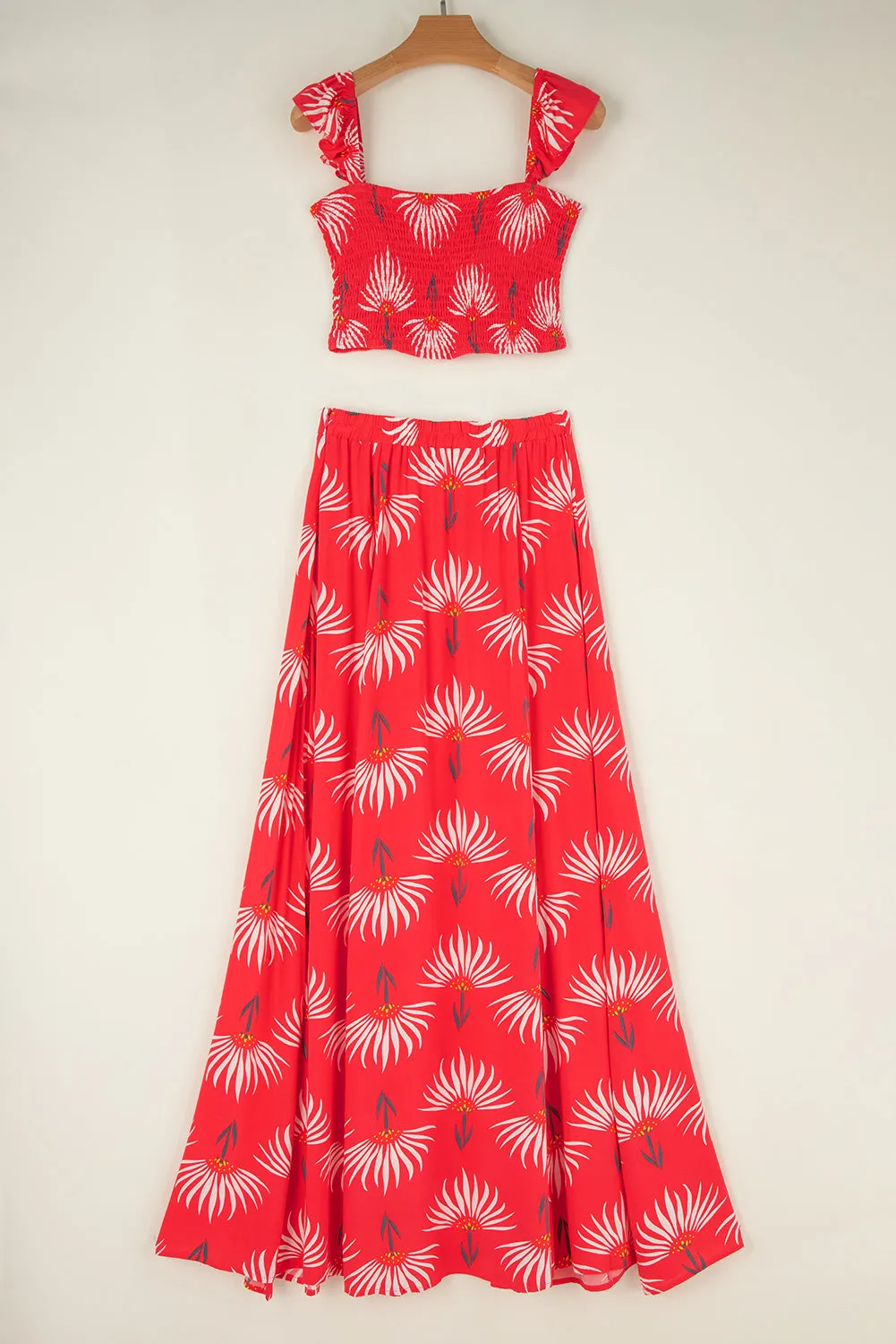 Casual Red Maxi Skirt and Top