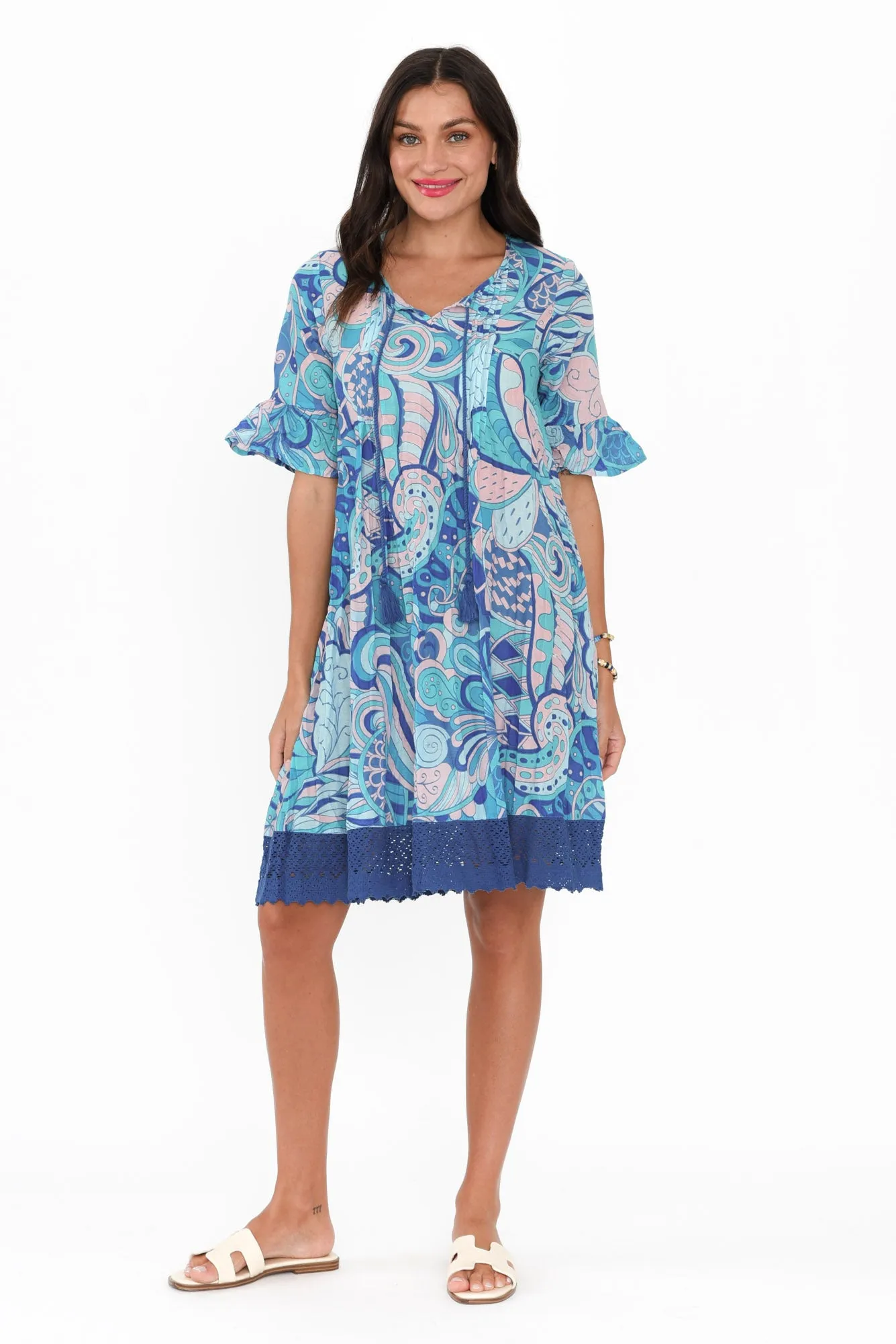 Cayman Blue Paisley Cotton Tunic Dress