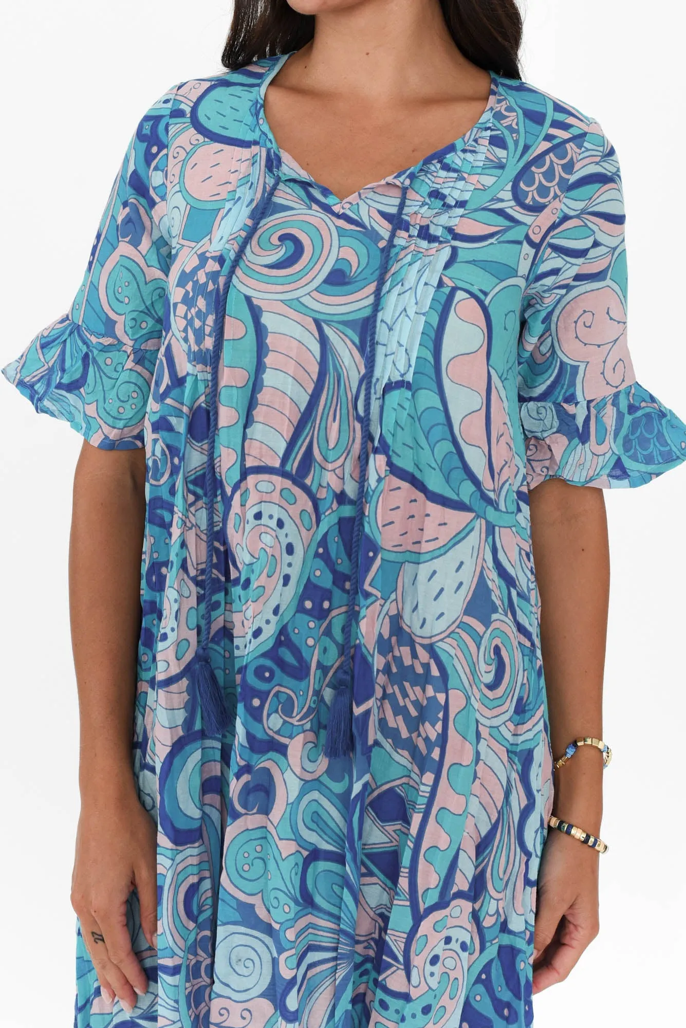 Cayman Blue Paisley Cotton Tunic Dress