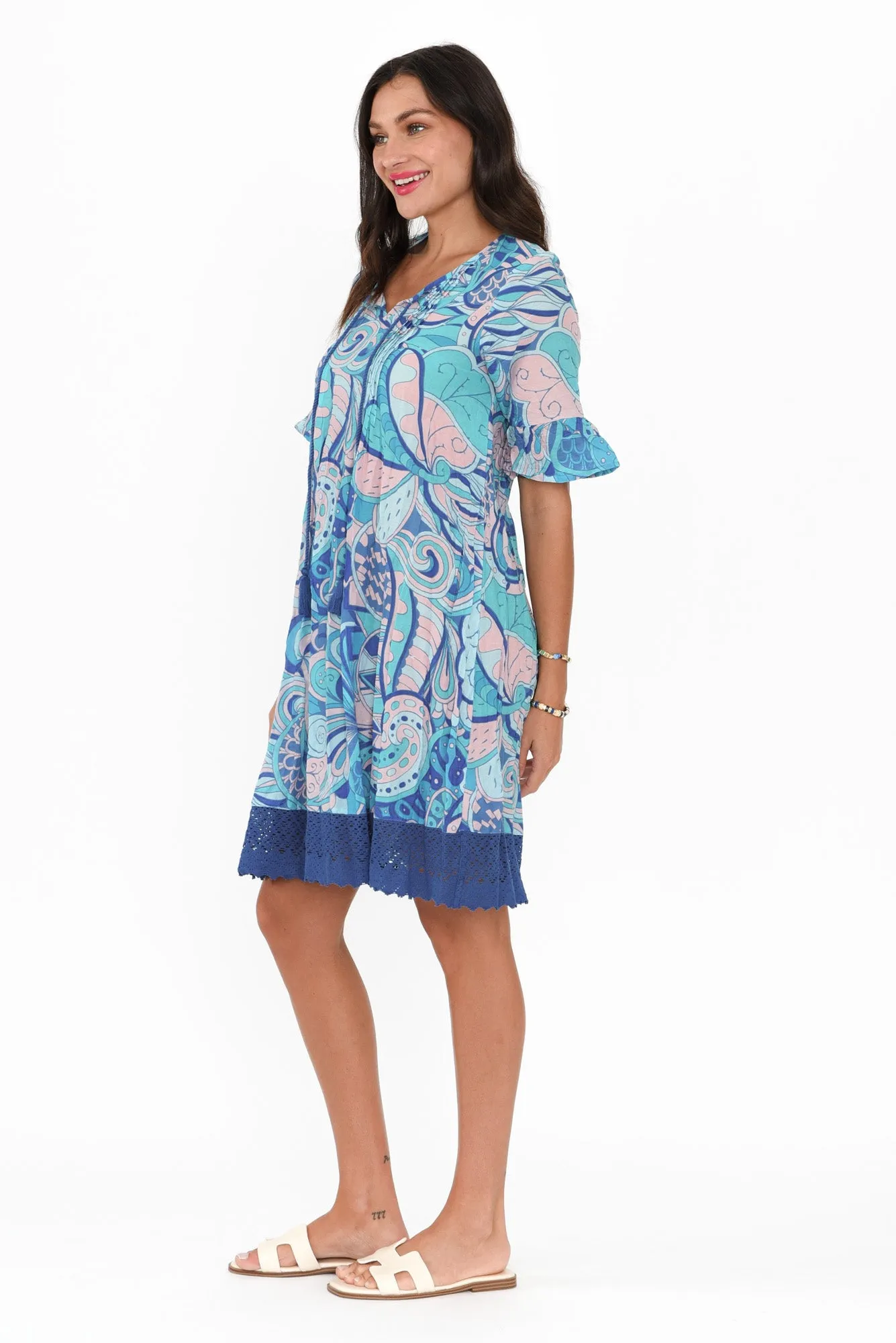 Cayman Blue Paisley Cotton Tunic Dress