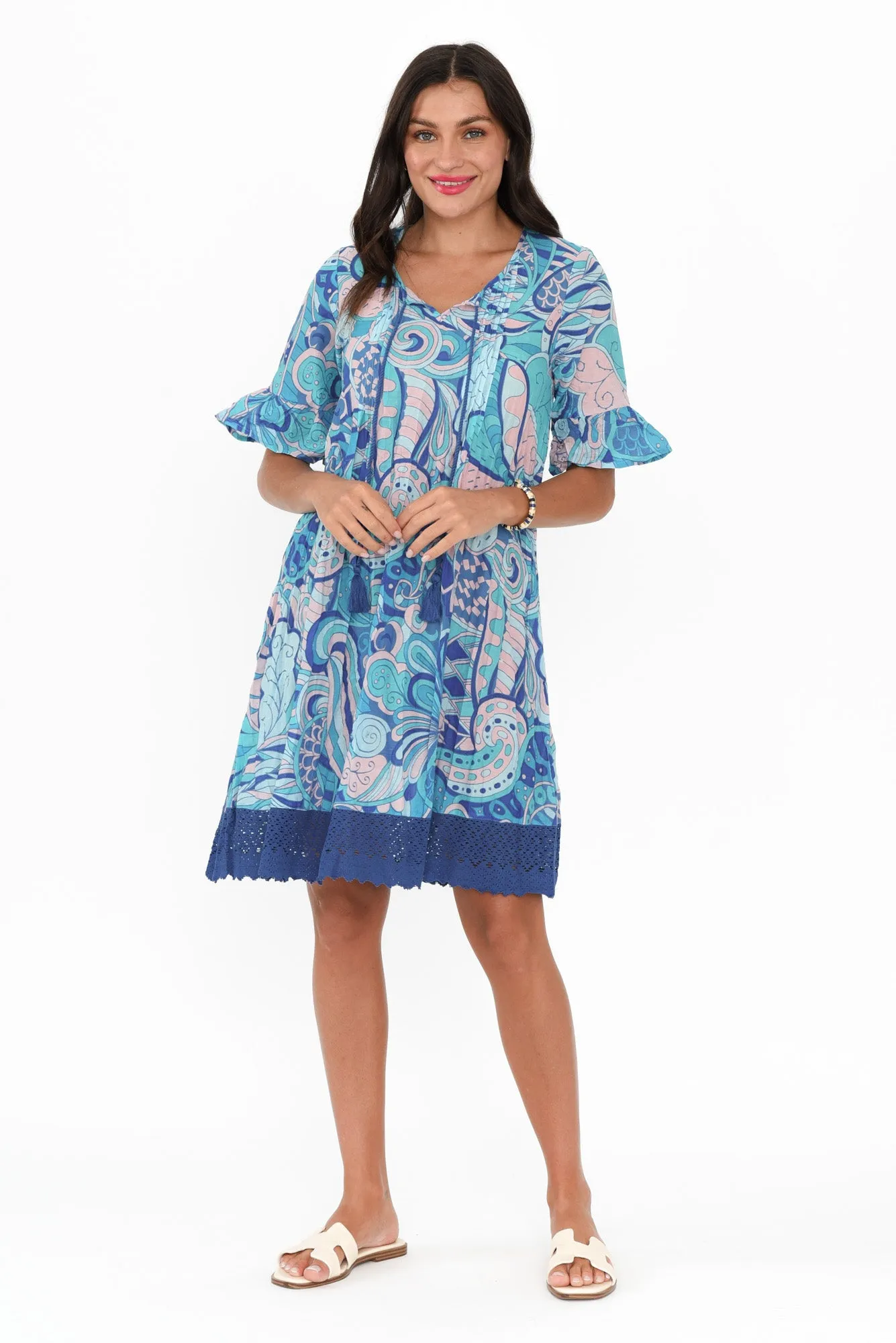 Cayman Blue Paisley Cotton Tunic Dress