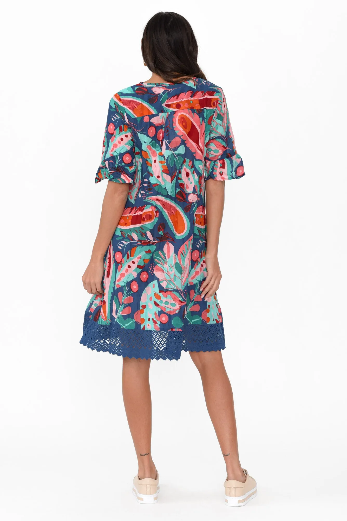 Cayman Teal Garden Cotton Tunic Dress