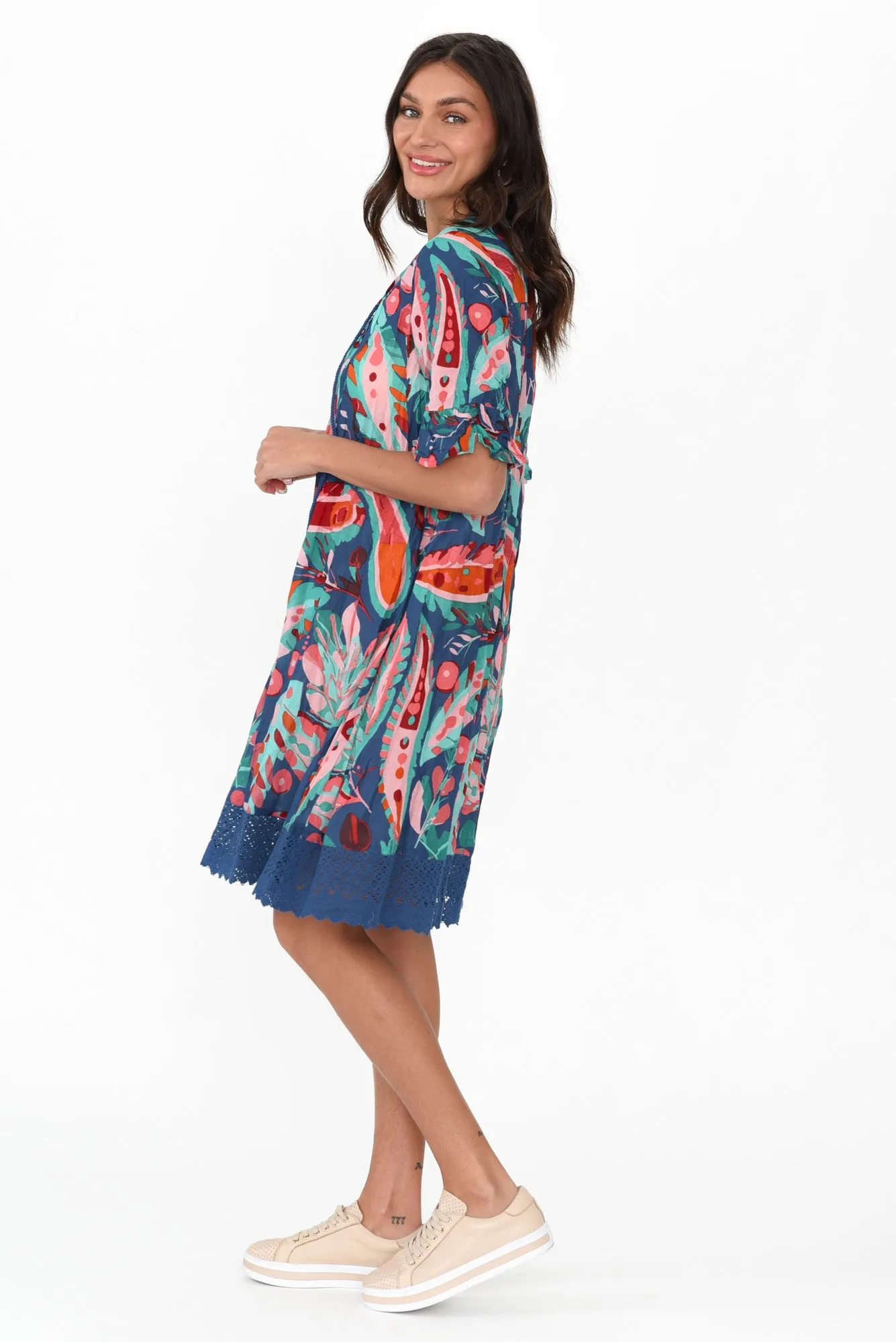 Cayman Teal Garden Cotton Tunic Dress