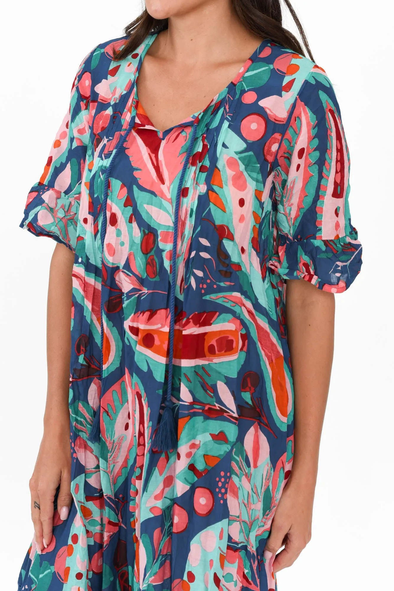 Cayman Teal Garden Cotton Tunic Dress